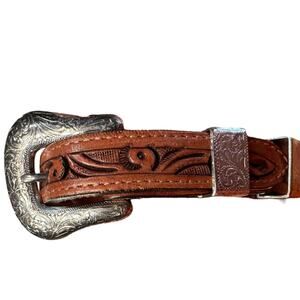 Nocona Boots Mens Size 30 Brown Leather Western Belt with Silver Buckle